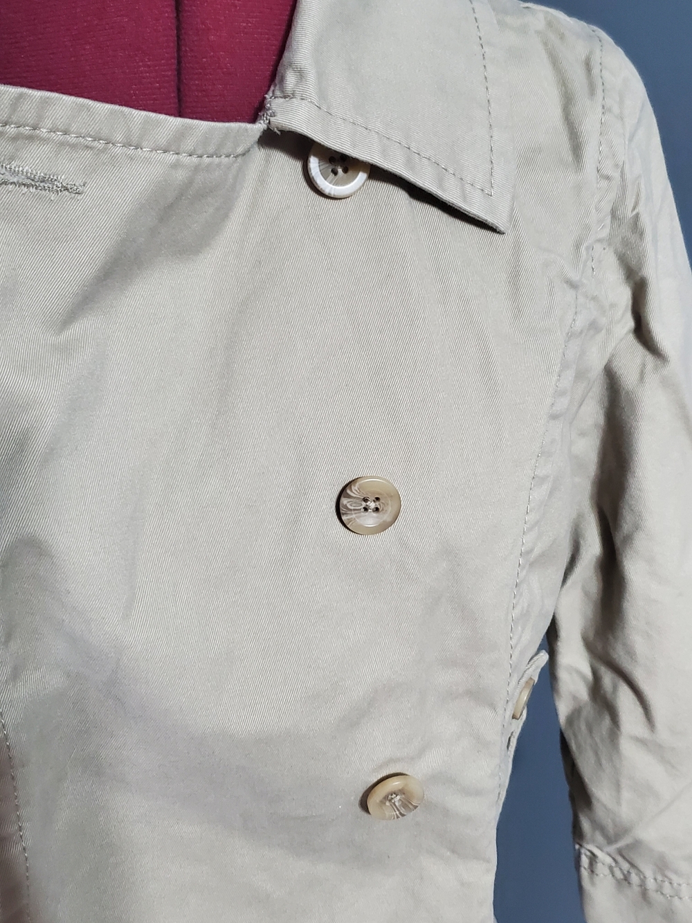 Old Navy Light Beige Double-Breasted Cropped Trench Coat Half Sleeve Women's Med - Picture 6 of 9